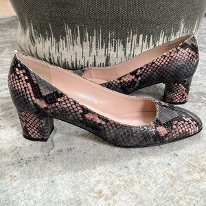 SJP Grey Pink Leather Snakeskin Pumps Handmade in Italy Almond Toe Block Heel 38